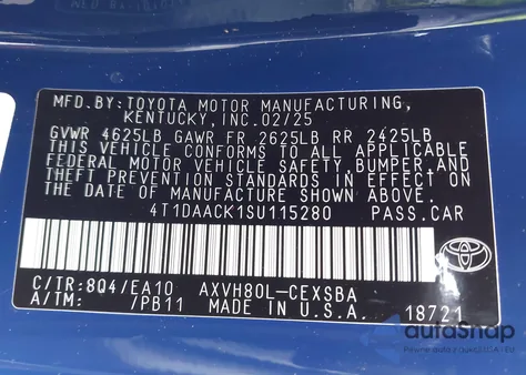 2025 Toyota Camry Se z USA, uszkodzony, nr VIN 4T1DAACK1SU115280